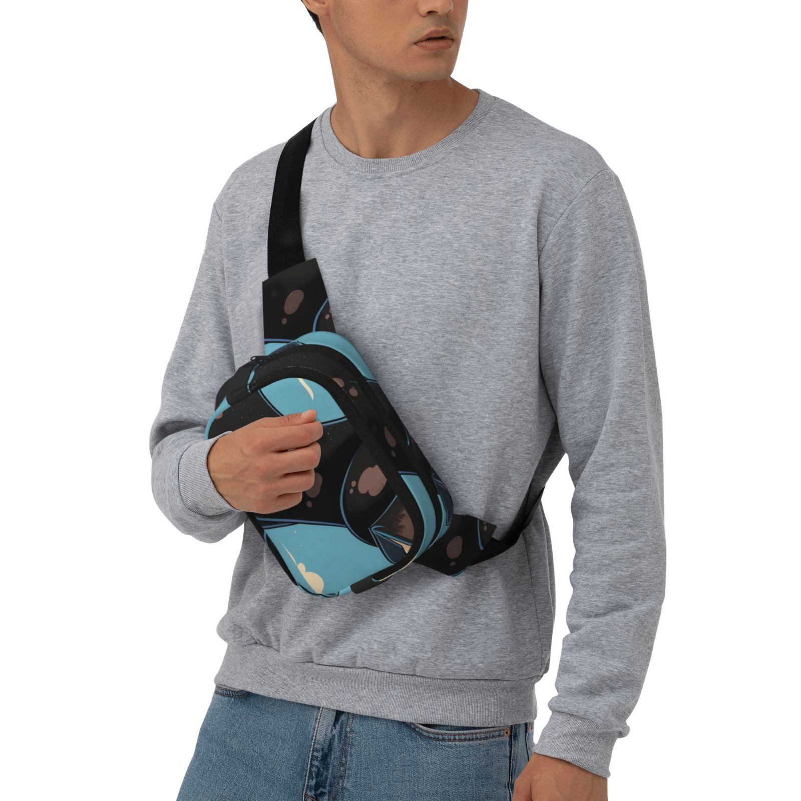 Picia Whimsical Cartoon Cow Print Square Double-Layer Waist Bag Mini Adjustable Waist Belt Bag Exercise Running Travel Hiking