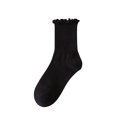 thumbnail image 2 of AVRNLIQ Womens Ruffle Crew Socks Lettuce Edge Frilly Preppy Ribbed Stretch Breathable Mid-Calf Black Free Size, 2 of 5