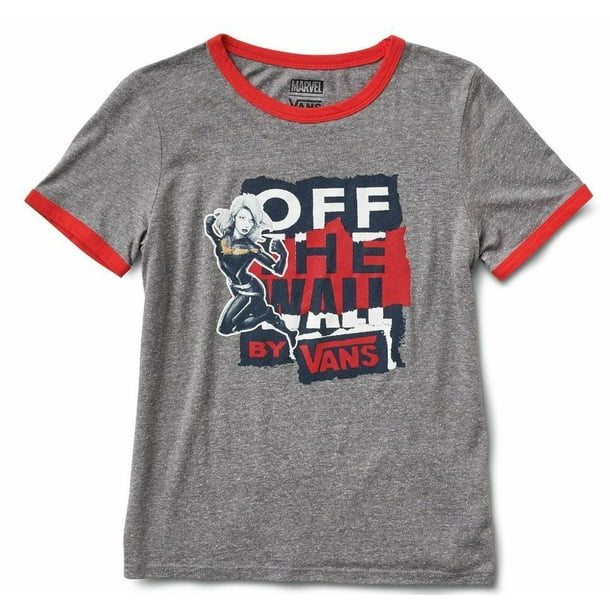 Vans Off The Wall Women s X Captain Marvel Ringer Tee T Shirt in Grey Racing Red X Small Walmart Business Supplies