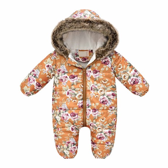 Lilgiuy Autumn Winter Infant Toddler Baby Long Sleeve Print Plush Hooded Romper Jumpsuit，Yellow,2-3 Years Fall Fashion 2022 Spring Winter