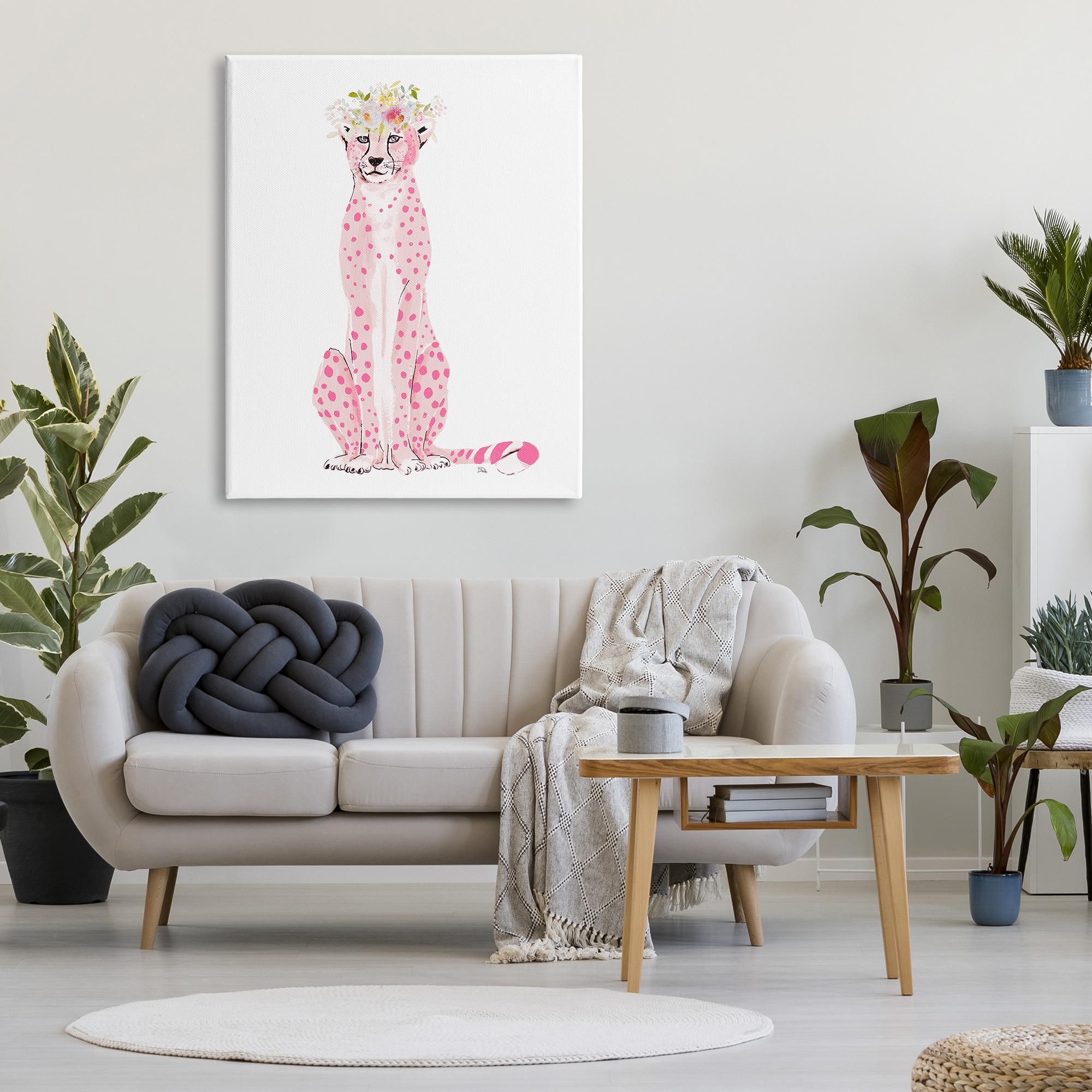 Stupell Pink Leopard Floral Garland Animals & Insects Painting Gallery Wrapped Canvas Print Wall Art