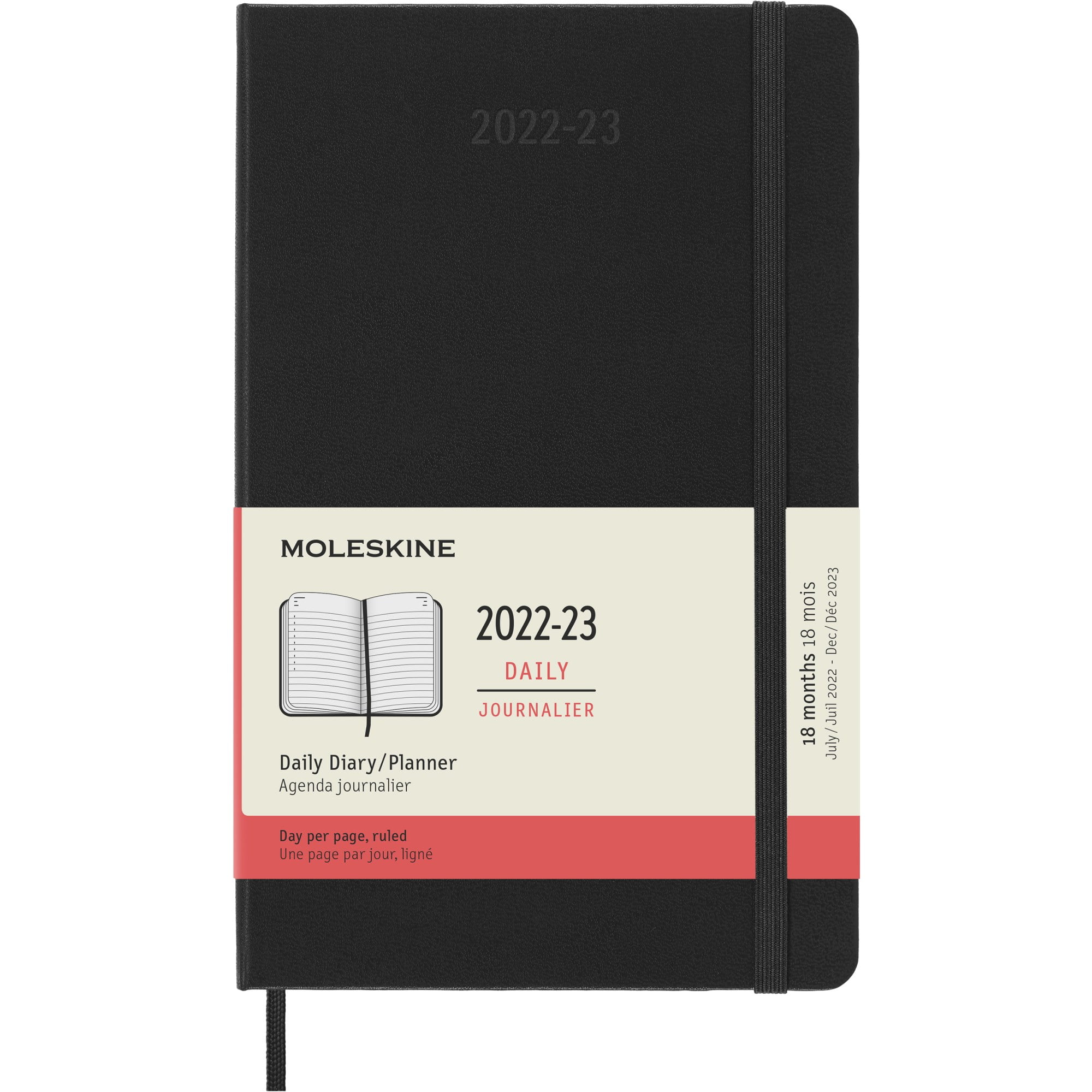 Moleskine Hardcover 18-Month Daily Planner, 5' x 8-1/4', Black, July 2022 to December 2023, 8056598851045