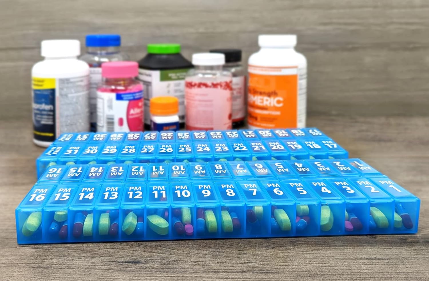 Pill Thing Twice-a-Day Monthly Medication Organizer with Compartments - 31 Day AM/PM (Blue)