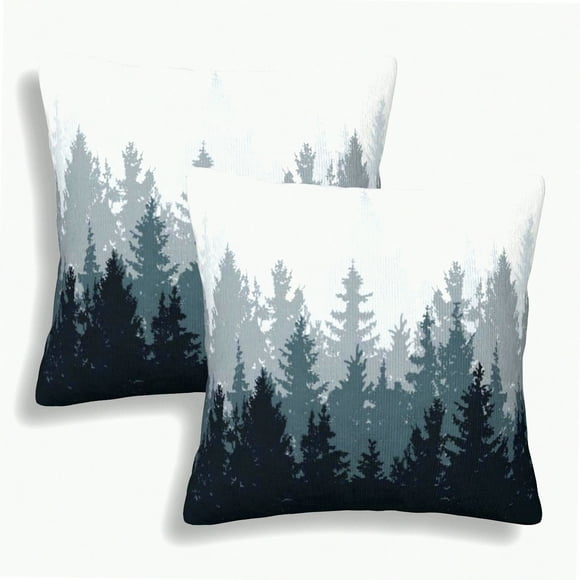 Coniferous Mist Pillow Covers - Set of 2 18X18 inch Throw Pillow Covers featuring Abstract Art of Misty Forest Trees. Perfect for Home Decor on Bed, Couch, or Sofa.