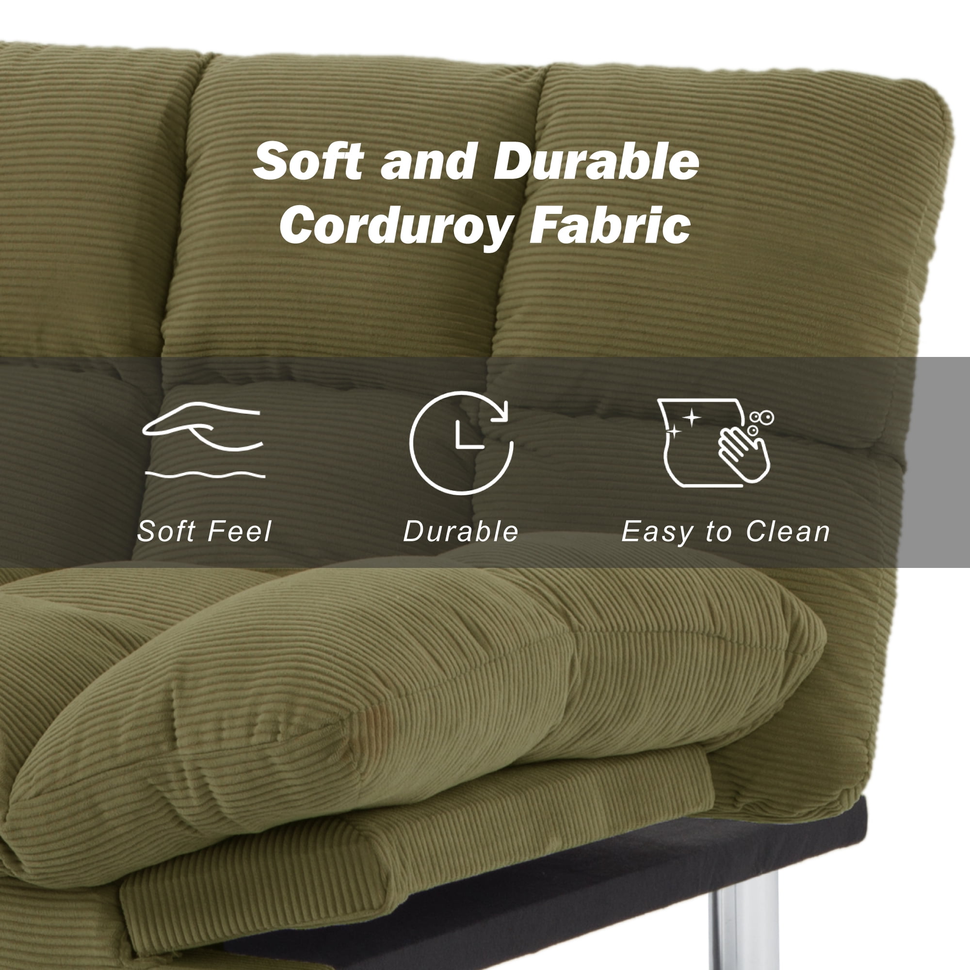 Gewnee 67.3” Corduroy Futon Sofa Bed, Convertible Twin Sleeper with 3-Position Adjustable Backrest for Living Room, Office, or Guest Room (Green)