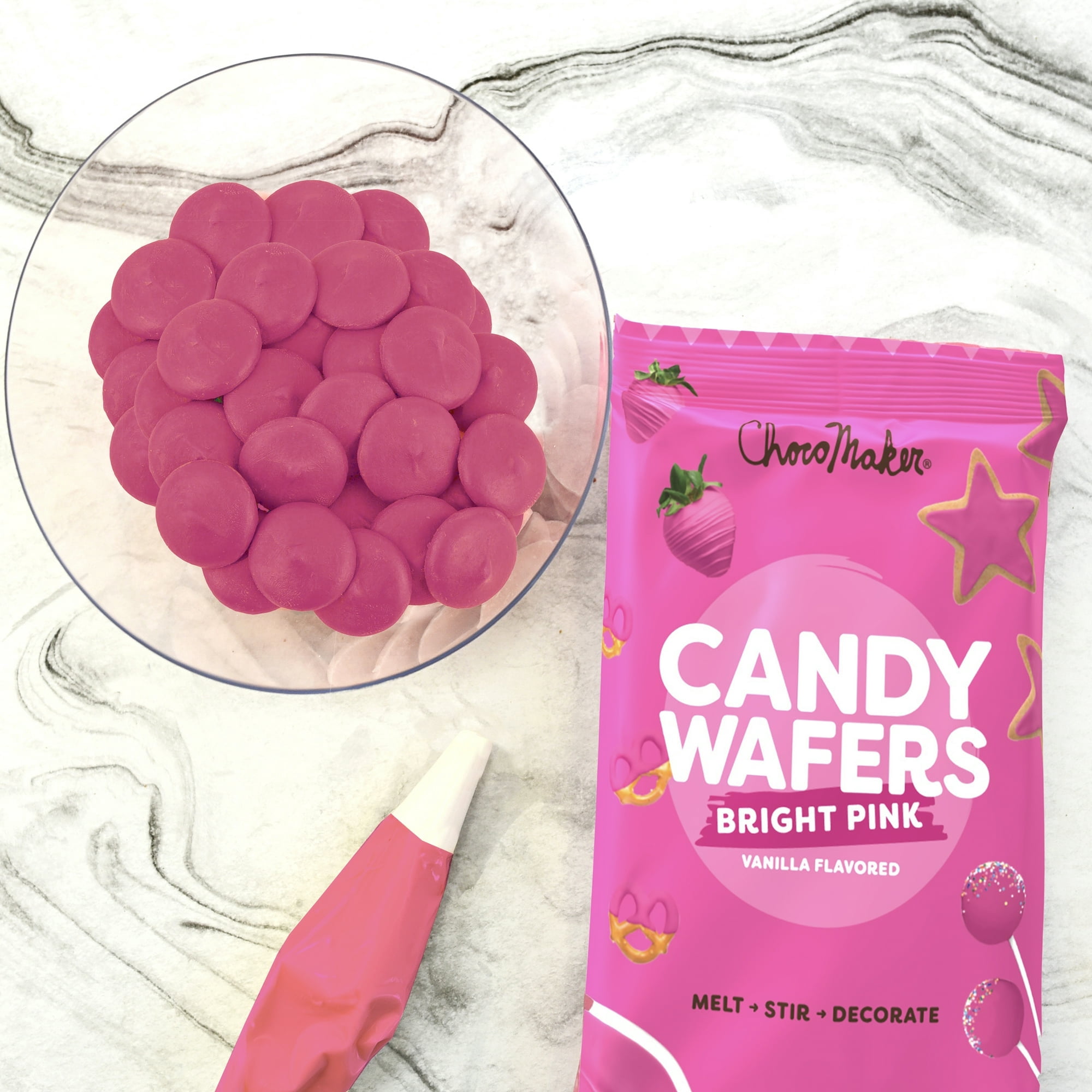 ChocoMaker Bright Pink Vanilla Flavored Candy Wafers 12oz, Gluten Free, Wheat Free(2 Packs)