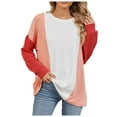 thumbnail image 1 of HUITKMM Tshirts 2024 Autumn and Winter Color Contrast Long Sleeve Loose Thread Stitching T Shirt, 1 of 8