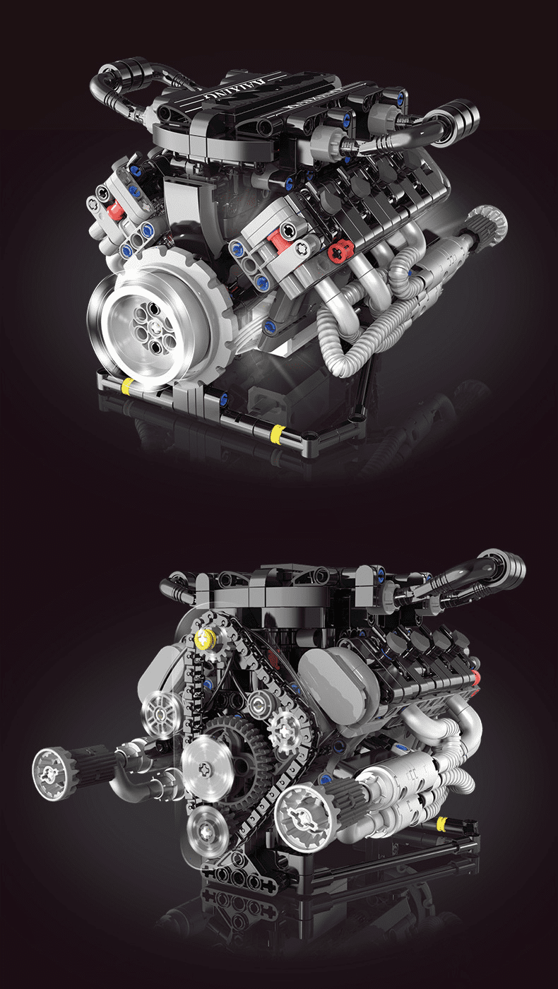 V8 Engine Building Blocks Sets, V8 Engine Model Kit That Runs, MOC Scale Model Kit with Battery and Motor, Build Your Own MOC Mini V8 Engine Model Toy, Construction Toys Gifts for Men Friends Couple