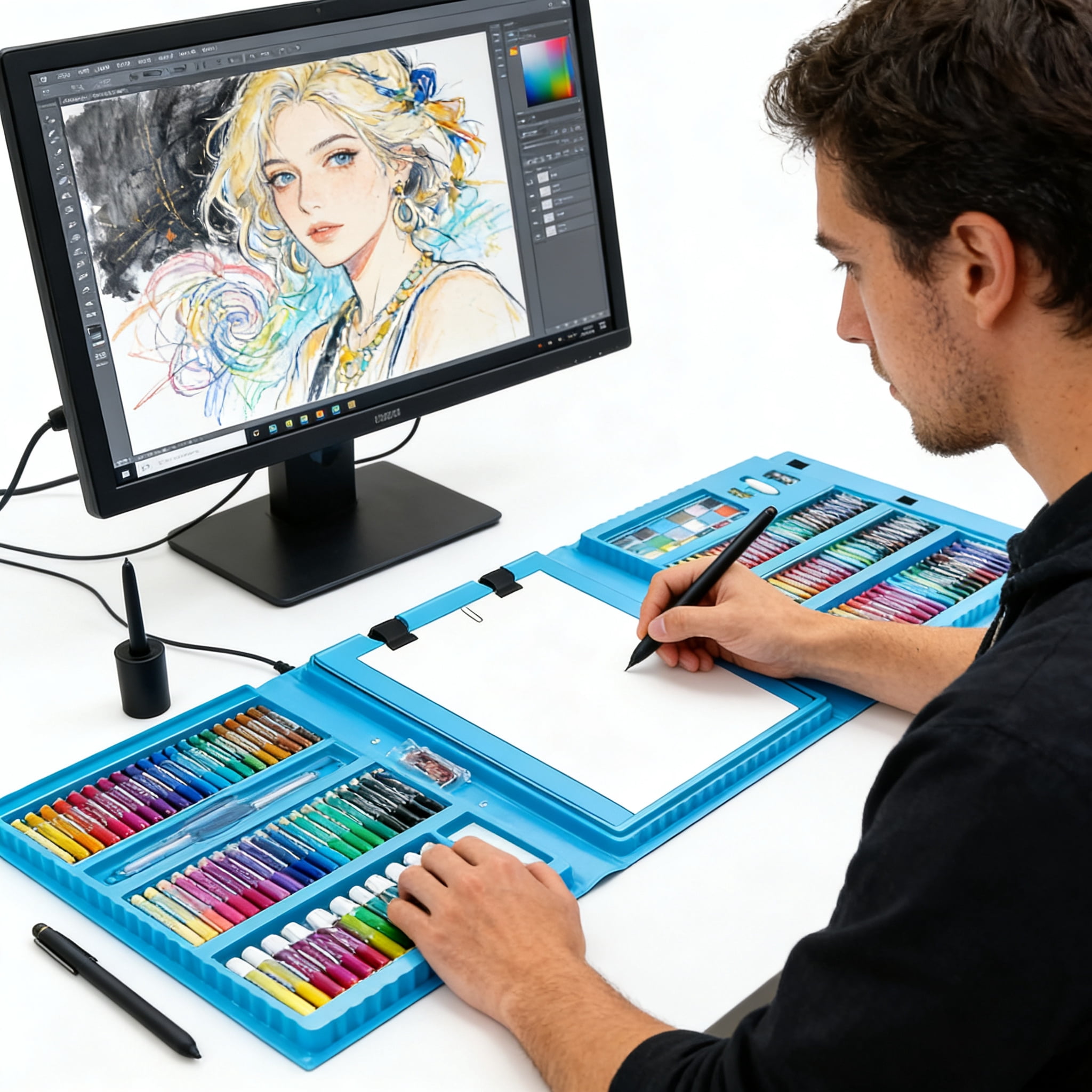 210/230-Piece Art Supplies Set with Drawing Board, All-in-One Drawing Kit with Trifold Easel, Colored Pencils, Crayons & Oil Pastels