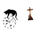 thumbnail image 1 of Reloj de pared colgante silencioso con forma de gato y escultura de Jesús, movimiento silencioso para sala de estar, , comedor, escuela., 1 of 8