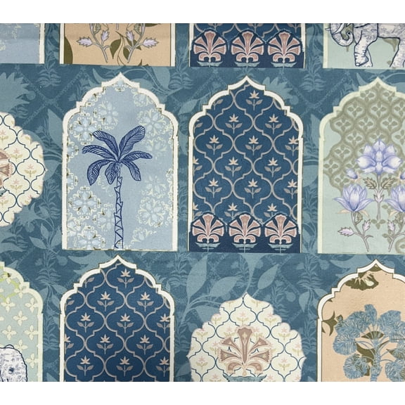 Decora Furnishings Mughal Dynasty Garden Vintage Design Digitally Printed Velvet Finish Fabric for Upholstery, Window Treatments, Craft - Width 54 inches - Fabric by The Yard (Blue)