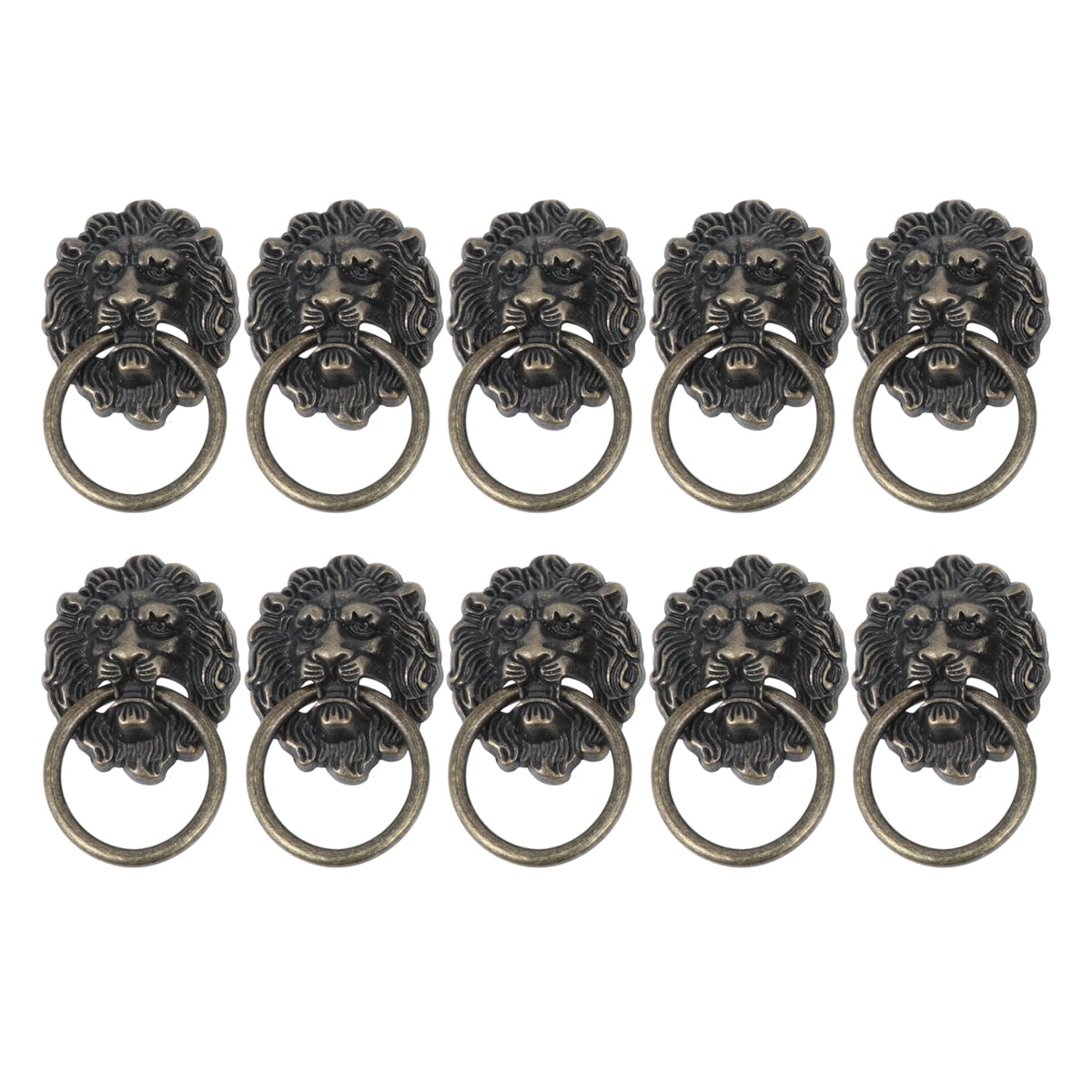 HEMOTON 10pcs Home Knobs Handle Green Bronze Lion Head Shape Drawer Knobs Door Pull Handle Knob with Drawer Ring for Cabinet