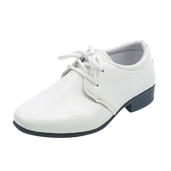 Boys Dress Shoes Lace up Vintage Pattern Leather Pointed Toe Chunky Heel School Uniform Party Prom Oxford Shoes White 9 Toddler