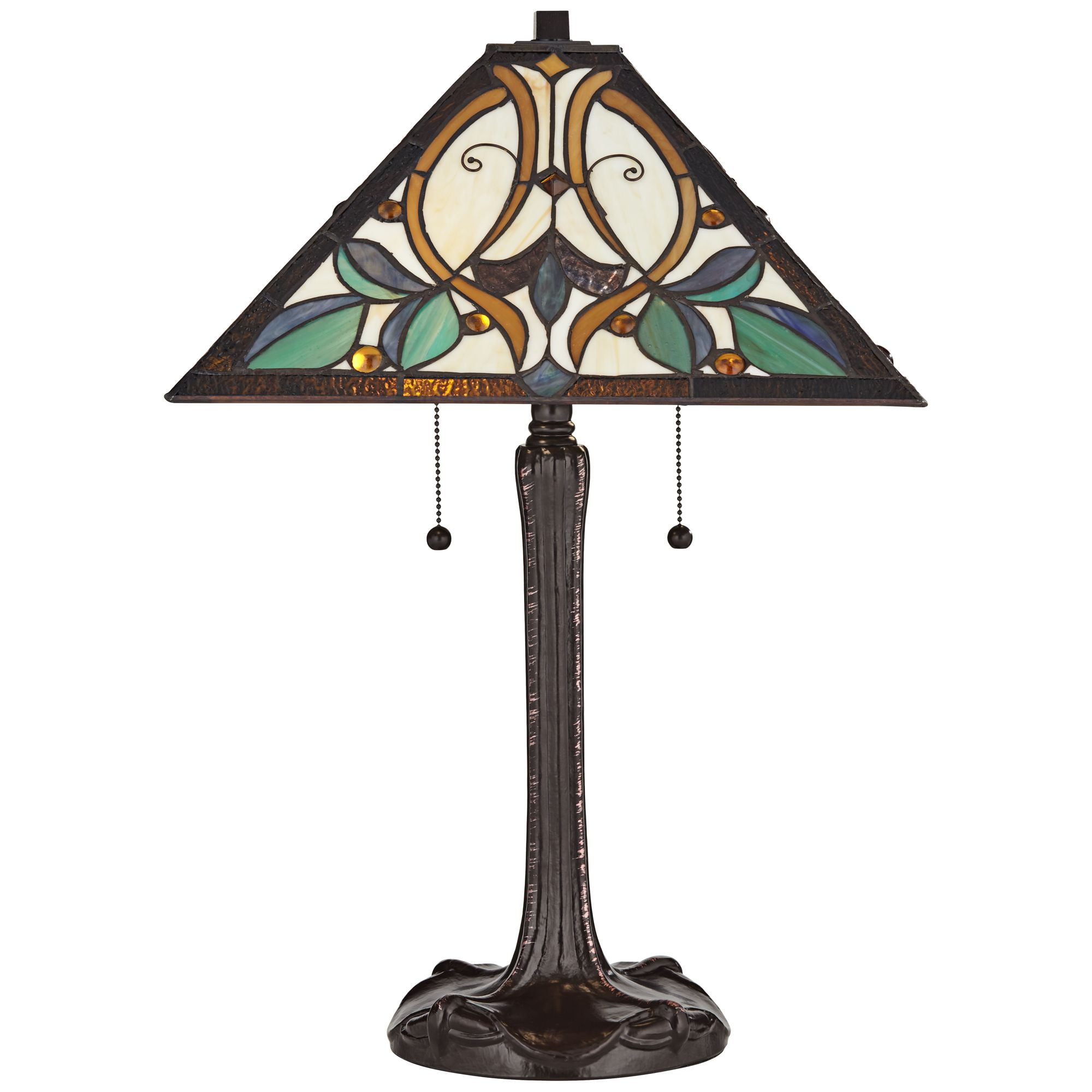 Robert Louis Tiffany Table Lamp 25" High Bronze Tiffany Style Stained Glass Art Shade for Living Room Family Bedroom Bedside Nightstand