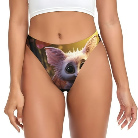 Qokaie Adorable Fluffy Bat Printed Women s Cotton Thong Underwear  Sexy Breathable Panties G-string-XX-Large