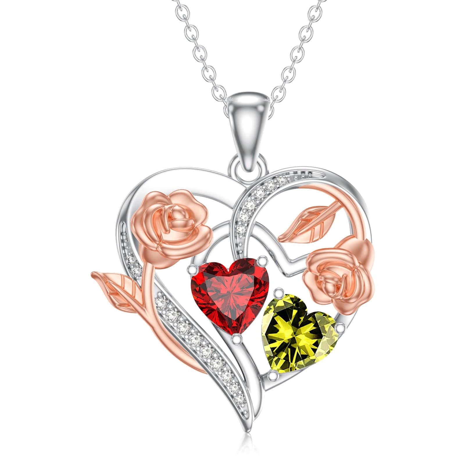 Midir&Etain Rose Heart Necklace Gifts for Women 18K White Gold Plated January August Birthstone Necklace Pendant Birthday Anniversary Christmas Jewelry Gift for Wife Her Mom