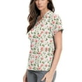 thumbnail image 2 of Nursing Scrubs for Women,V-Neck Scrub Tops with Floral Print - 2-Pocket Stretchy Scrubs with Convertible V-Neck - Pink - M, 2 of 4
