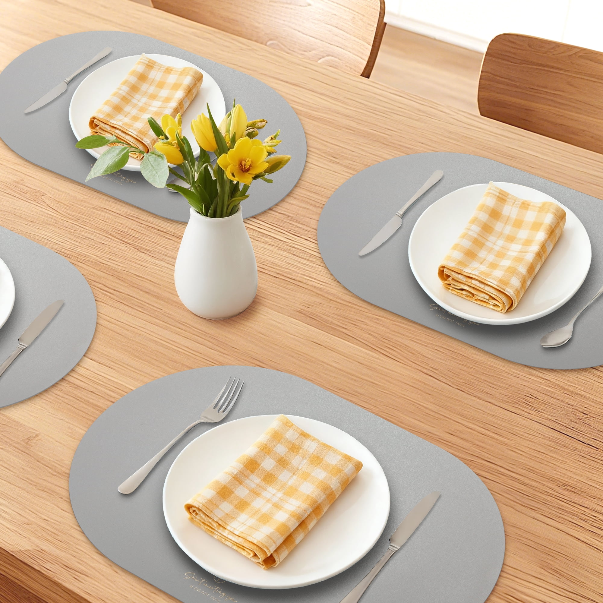 Unique Bargains 4pcs Faux Leather Placemats for Kitchen Green 17.7"x11.8"