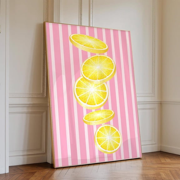 Colorful Lemon Slice Poster, Pink Tropical Decor, Pink Aesthetic Decor, Kitchen Wall Art, Unframed Poster Size 8x12