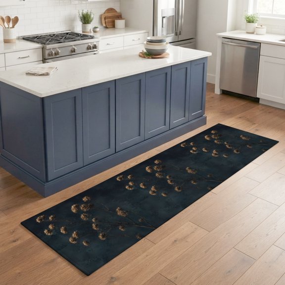 Hallway Runner Rug 2'x6', Dried Flowers Kitchen Runner Rugs Non-Slip Carpet Mats, Abstract Black Retro Flowers Plants Bedside Rugs Runners Washable Floor Carpet for Bathroom Laundry Room