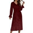 thumbnail image 1 of Wo-Fusoul Robe Patchwork en Velours et Chiffon pour Femmes, Robe Midi à Manches Longues à Col en V, Tenue Élégante pour Fête et Cocktail, 1 of 8