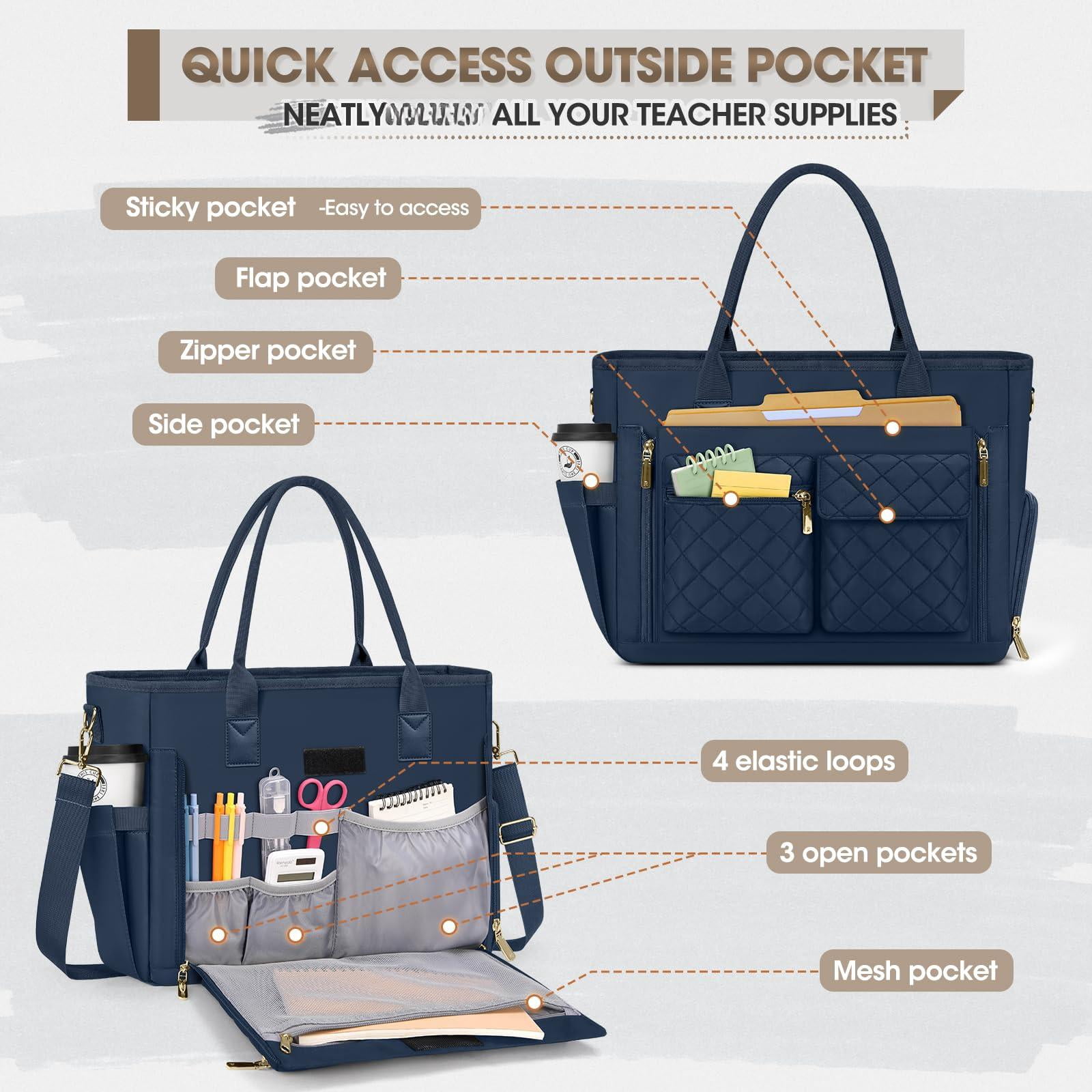 Teacher Tote Bag With Insulated Lunch Compartment 15.6 Inch Laptop For Women Lightweight Work Bags Nurse