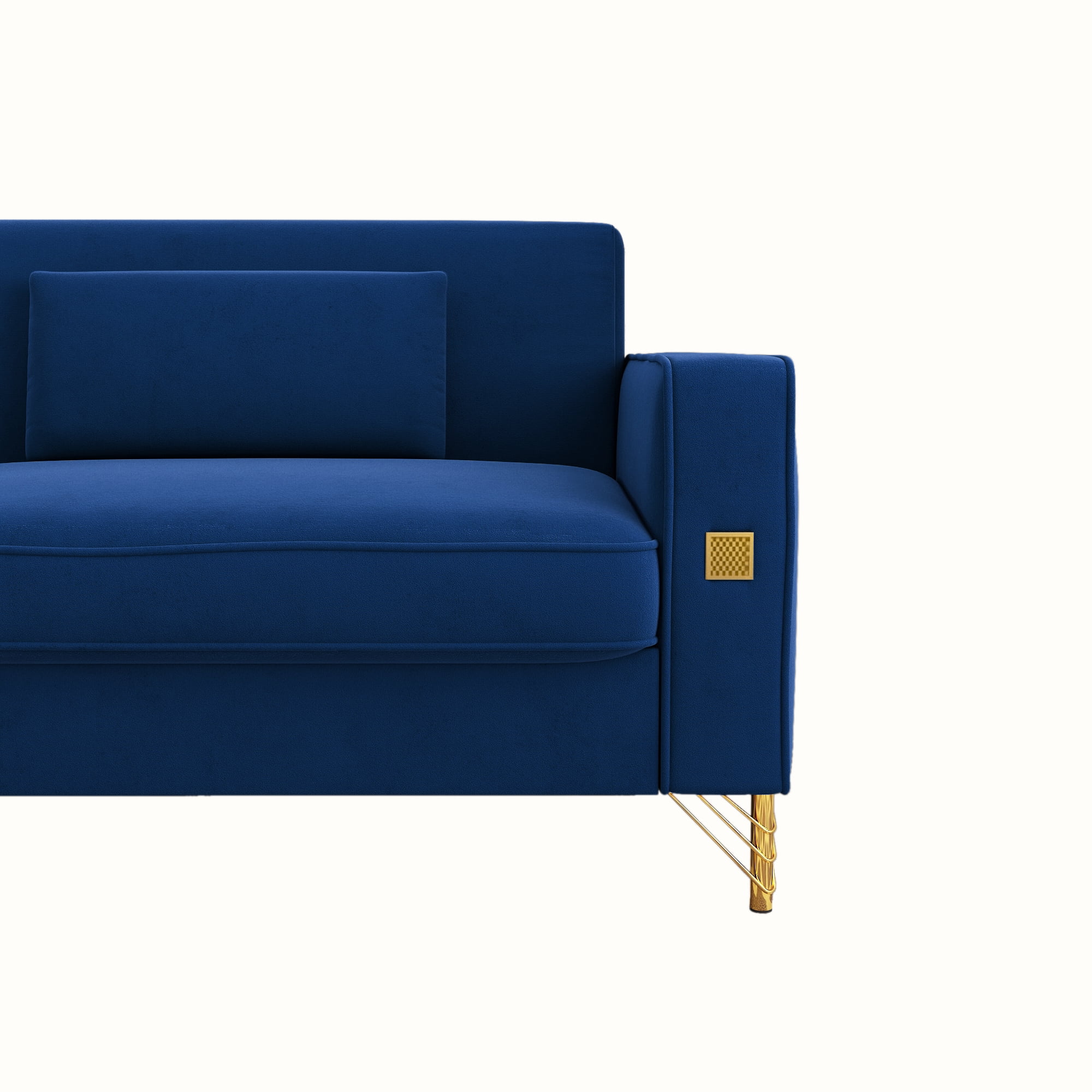 Modern Velvet Upholstered Sofa Couch with Pillows Removable Cushions and Gold Metal Legs for Living Room Office Apartment