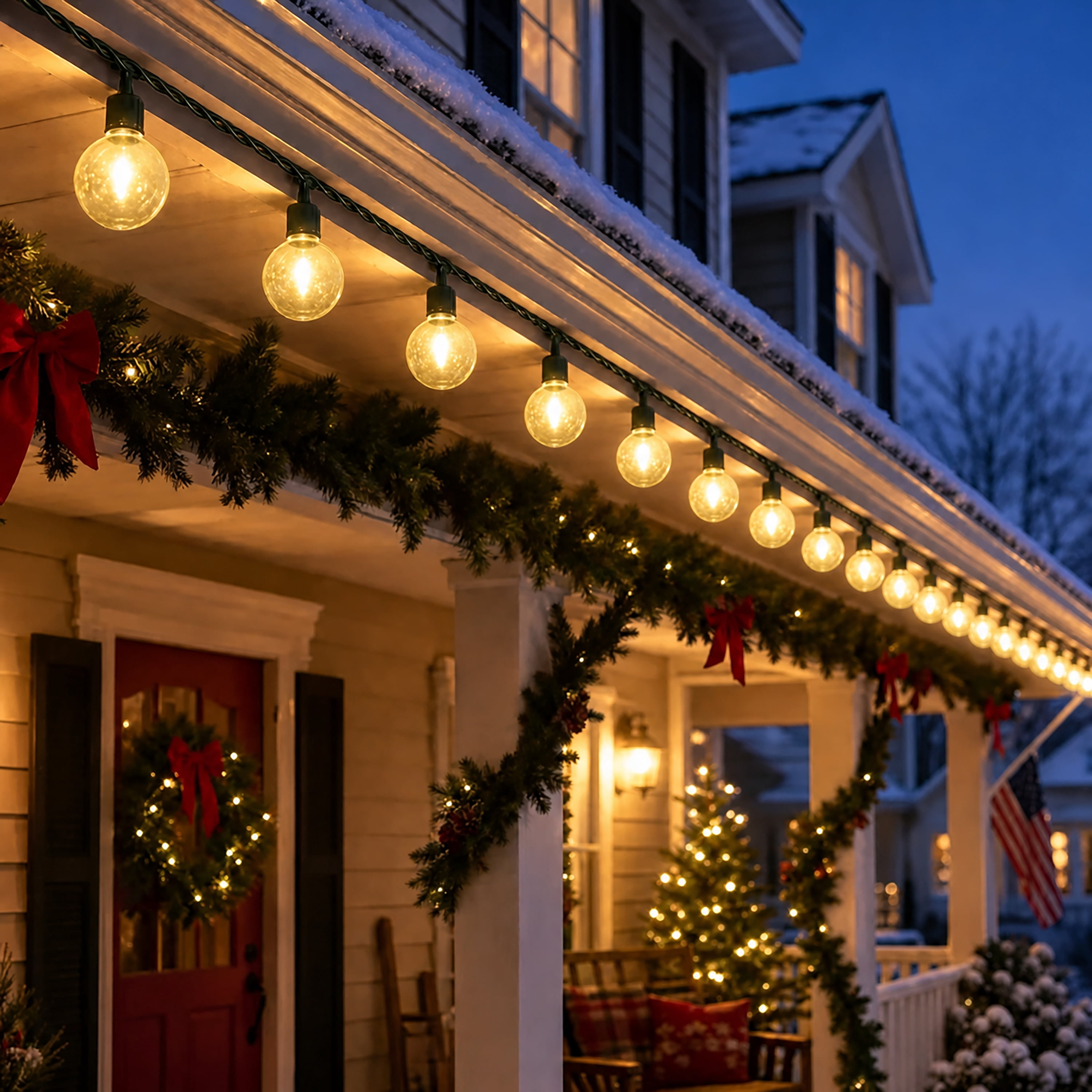 Indoor/Outdoor 25-Count Extra Bright LED Vintage-Style G40 Globe Christmas String Lights, Warm White, 14', by Holiday Time