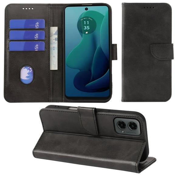 VIESUP for Motorola Moto G 5G 2024 Black Wallet Case with Credit Card Holder,PU Leather Magnetic Protective Phone Case
