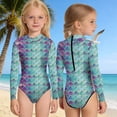 thumbnail image 2 of lnmuld Girls Swimsuits Long Sleeve Round Neck Swimsuit Front Cashion Sun Beachwear for Young Kids Size:3-4 Years, 2 of 6