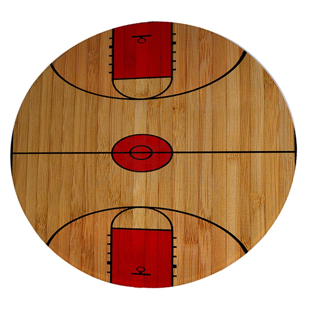 KuzmarK 12" Round Glass Cutting Board Basketball Court