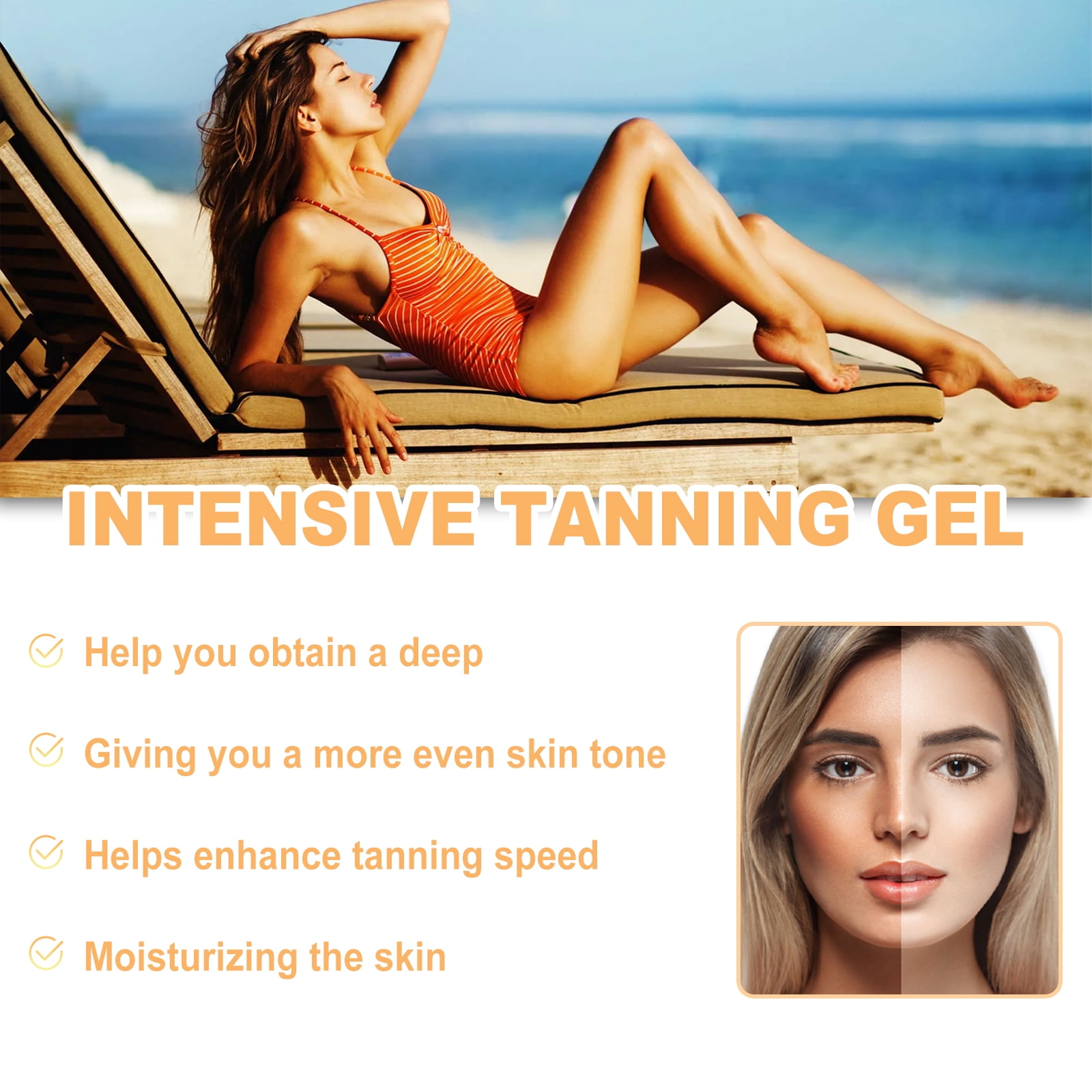 Alvantor Intensive Tanning Gel, Browning Tan Accelerator for Wheat Color, Non-Greasy, Water-Resistant with Carrot and Coconut Oil, 5.29oz