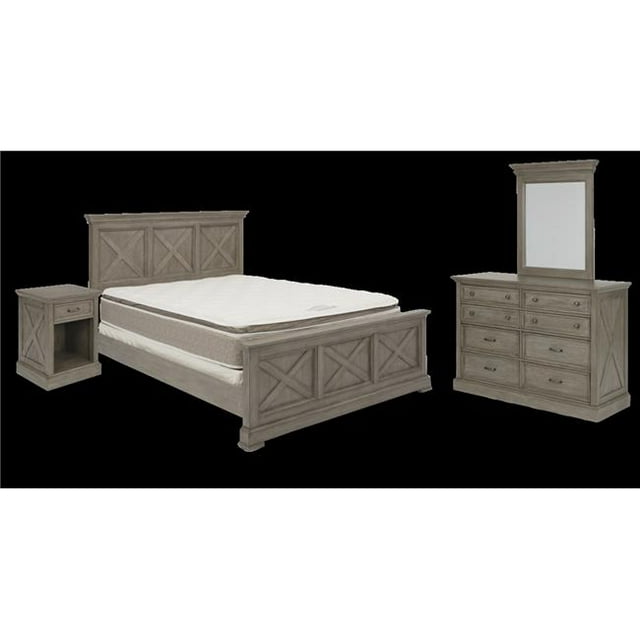 Homestyles 5525-5022 Marchette Lit Grand Size & 44; Table de Chevet et Commode avec Miroir - Gris