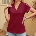 thumbnail image 6 of Fesfesfes T Shirts for Women Loose Fit Women Fashion Casual Solid Color Short Sleeve Tops V Neck Lace Fashion Blouse Womens Undershirts 10(XL), 6 of 6