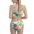 thumbnail image 3 of Daiia Tropical Flowers printed 2 piece Swimsuit Bikinis for Women High Waisted Racerback Bathing Suits Summer Tummy Control Scoop Neck Swimwear-Small, 3 of 8