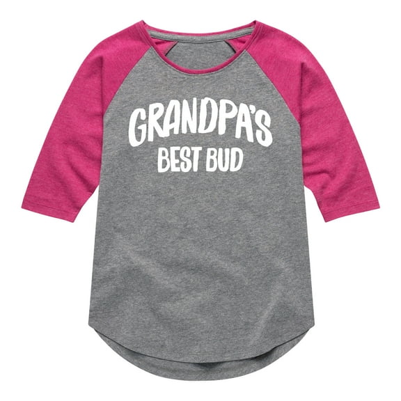 Instant Message - Grandpas Best Bud - Toddler & Youth Girls Raglan Graphic T-Shirt