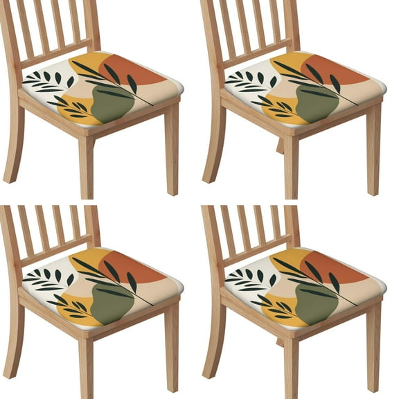 Boho Abstract Art Seat Covers for Dining Room Chairs Set Of 4,Stretch Printed Washable Chair Seat Cover with Elastic Ties and Button,Removable Waterproof Couch Cushion Covers