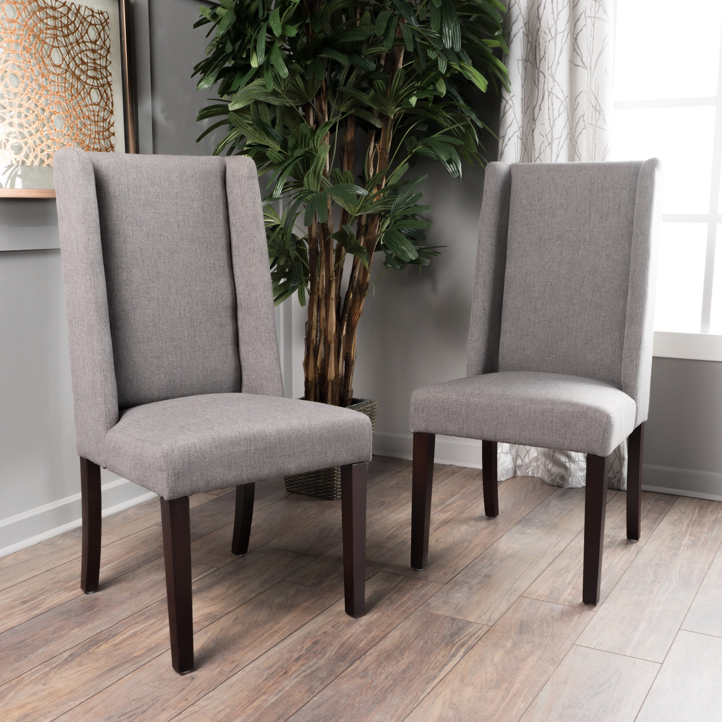 Noble House Stanley Contemporary Fabric Dining Chairs, Dark Gray, Brown