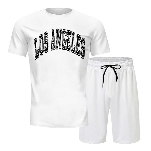 Men's Suits Modern 2-Piece Set with Letter Print Round Neck Short Sleeve T-Shirt and Drawstring Shorts