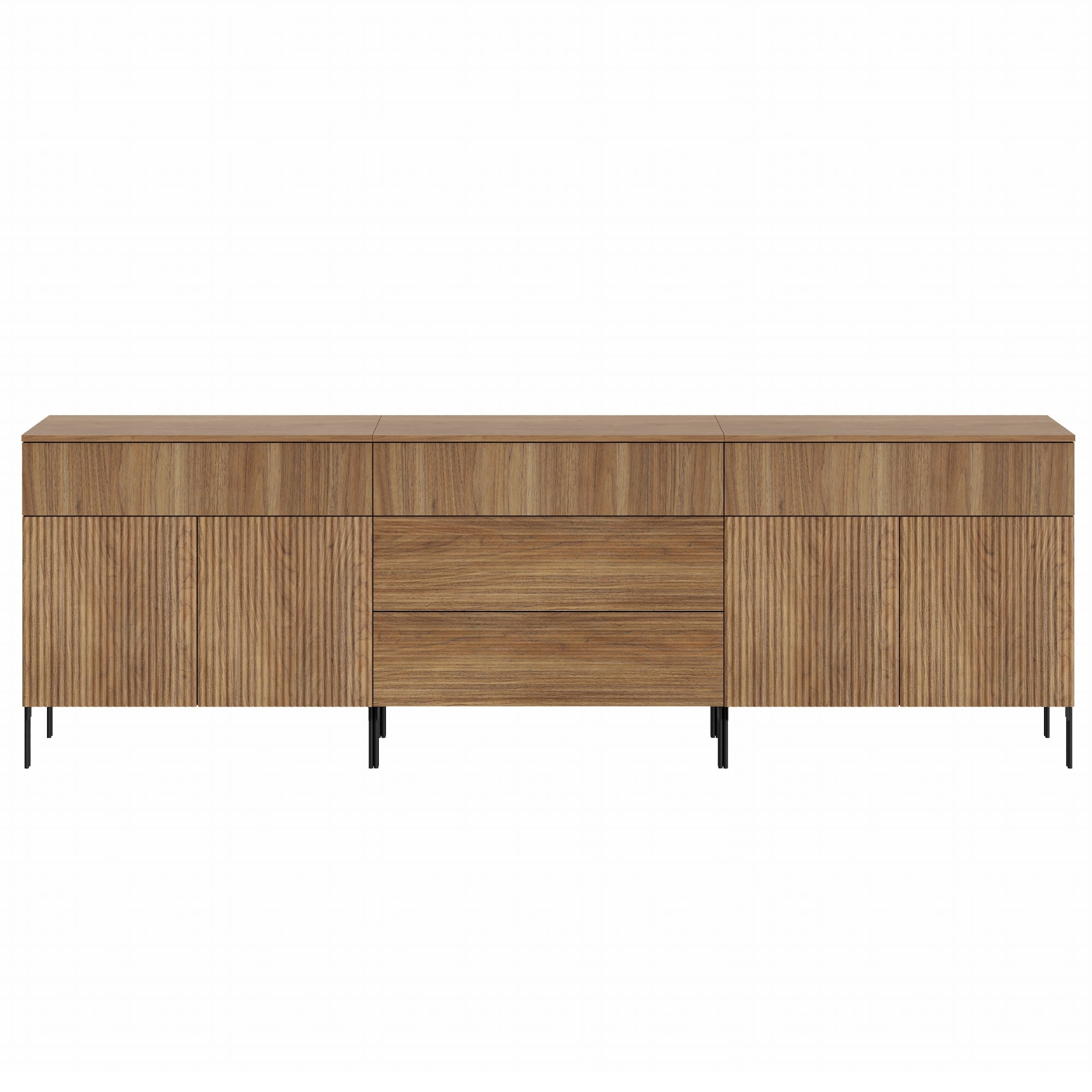 WAMPAT 94.5" TV Stand for TVs up to 100 Inch, Fluted Wood Media Console with 5 Drawers and 4 Doors, Push-to-Open Entertainment Center with Adjustable Shelves