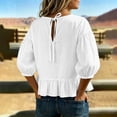 thumbnail image 5 of ClodeEU Women's Round Neck Bubble 3/4 Sleeve Tops,Casual Ruff Hem Cropped Blouses ,Women's Plus XL, 5 of 5