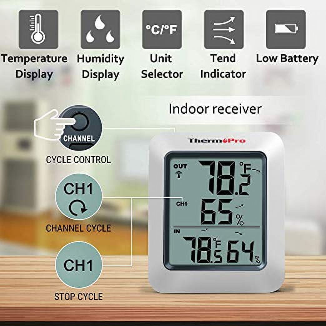 ThermoPro TP60SW Digital Hygrometer Indoor Outdoor Thermometer Wireless  Temperature and Humidity Gauge Monitor Room Thermometer with 200ft/60m  Range