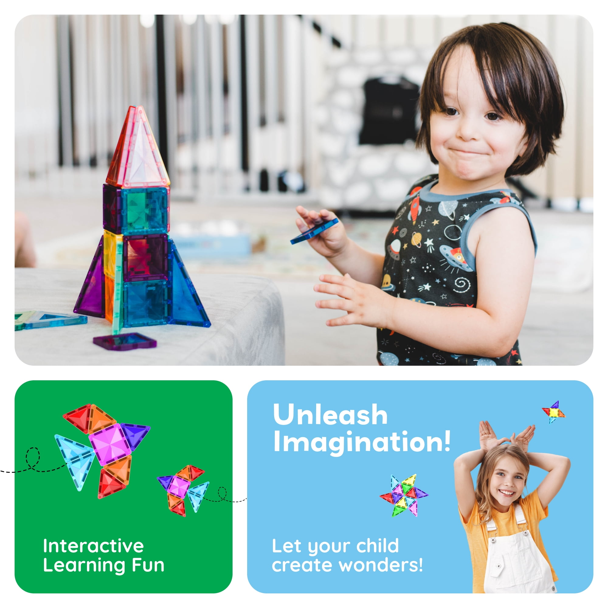 PicassoTiles Mini Magnetic Tiles for Kids – 100PCS STEM Building Blocks Travel Set, Educational Construction Toy, Creative Portable Learning Kit
