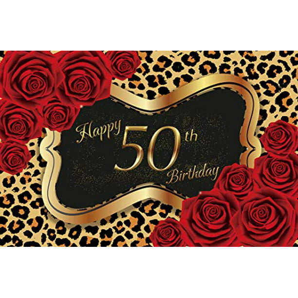Sexy Leopard Print red Rose Theme for Girl's Woman's 50th Birthday Party  Birthday Party Photography Background, Girl Party Banner Dessert Table  Decorated 4x6ft 