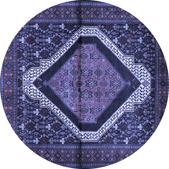 Ahgly Company Machine Washable Indoor Round Persian Blue Traditional Area Rugs, 4' Round