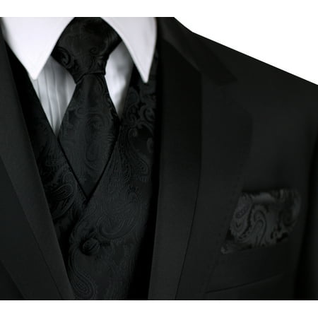 Italian Design, Men's Formal Tuxedo Vest, Tie & Hankie Set for Prom, Wedding, Cruise in Black (Best Corporate T Shirt Design)