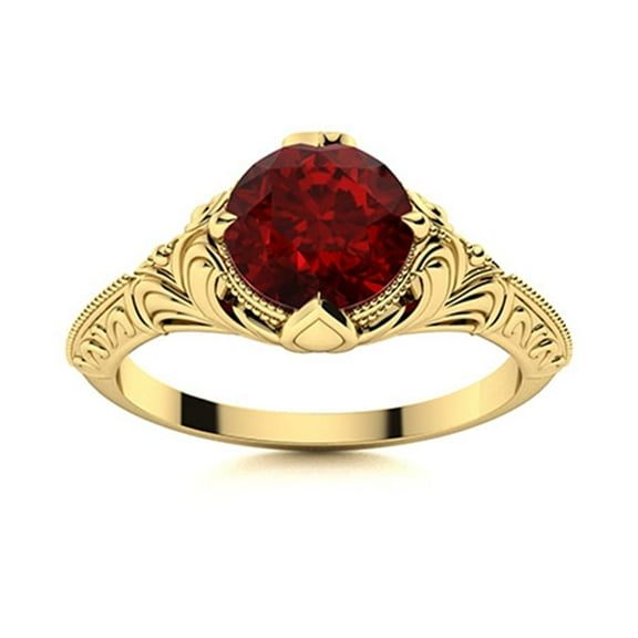 Vintage Inspired 0.75 Ctw Round Garnet 925 Sterling Silver Gold Vermeil Women Valentine Ring