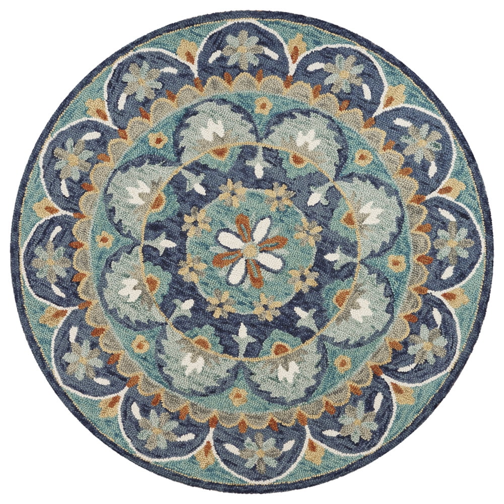 Lr Home Tufted Teal Green & Blue Wool 6 Feet Round Area Rug