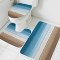 thumbnail image 3 of Blue Beige Brown Bath Mat 3 Piece Bathroom Rug Set, Country Retro Gradient Wooden Grain Non Slip Bath Rug Contour Mat and Toilet Lid Cover, Absorbent Shower Mats Soft Bath Rugs and Mats Sets, 3 of 8