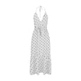 thumbnail image 4 of VSSSJ Maxi Dresses for Women Open Back Sexy Deep V Neck Polka Dot Printed Flowy Floor Length Dress Tie Waist Swing Party Cocktail Vintage Elegant Dress White M, 4 of 6